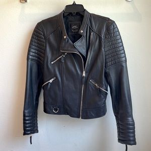 ZARA GENUINE LEATHER MOTO JACKET BLACK SIZE LARGE
